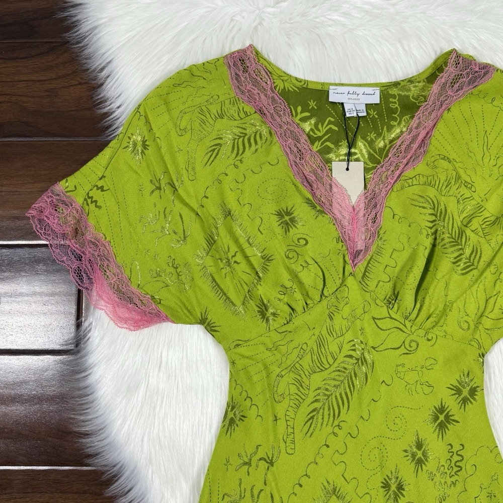 Never Fully Dressed Size US 2 / UK 6 / EU 34 Green Pink Safari Thea Mini Dress - Picture 2 of 11